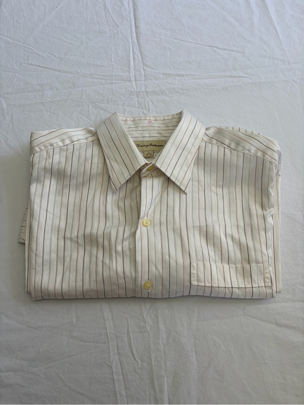 Tommy Bahama Cream Dress Shirt With Brown Pinstripes Size Neck 16